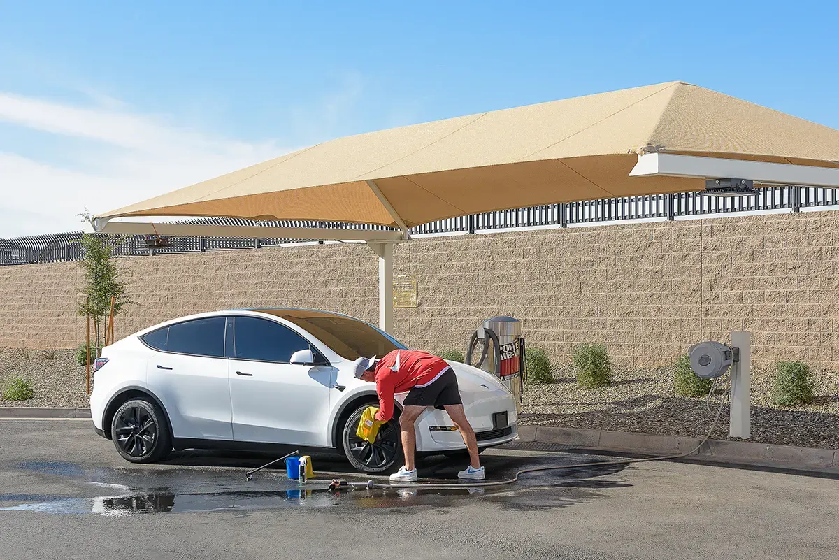 Village at Camelback Park car-wash station in use.