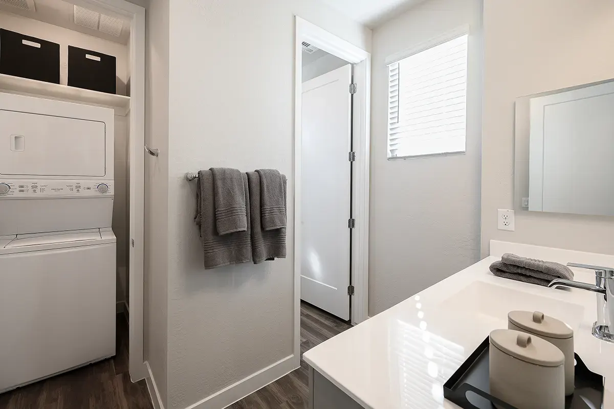 Apartment bathroom — representative home at Village at Camelback Park.