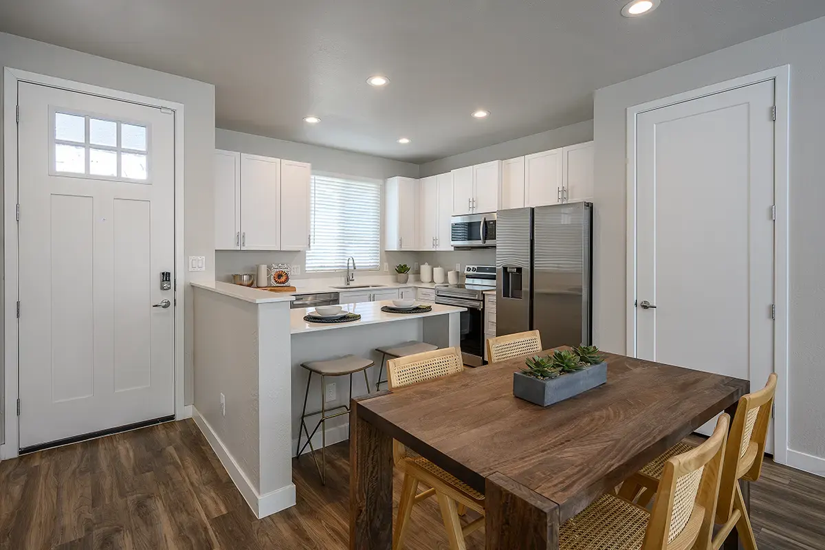 Apartment kitchen — representative home at Village at Camelback Park.
